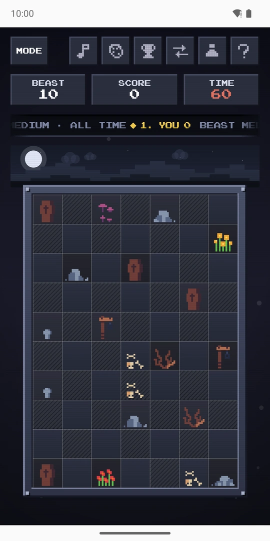 The same game under the Night Rider theme, lit by a pale moon over a dark board.